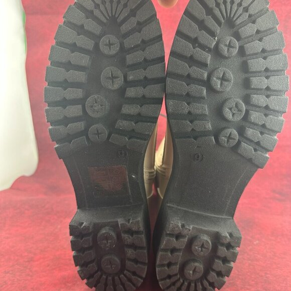 SHELN COMBAT BOOTS LUG SOLE IVORY, MID-CALF, LACE-UP, ZIPPER, BLOCK HEEL, SIZE 9 - Picture 9 of 10